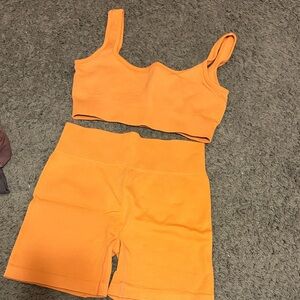 Amazon Women's High Waist Shorts Set - Orange